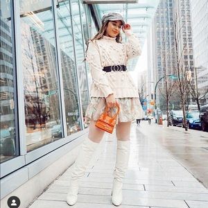 Cable Knit Pom Pom Cream Turtleneck Sweater